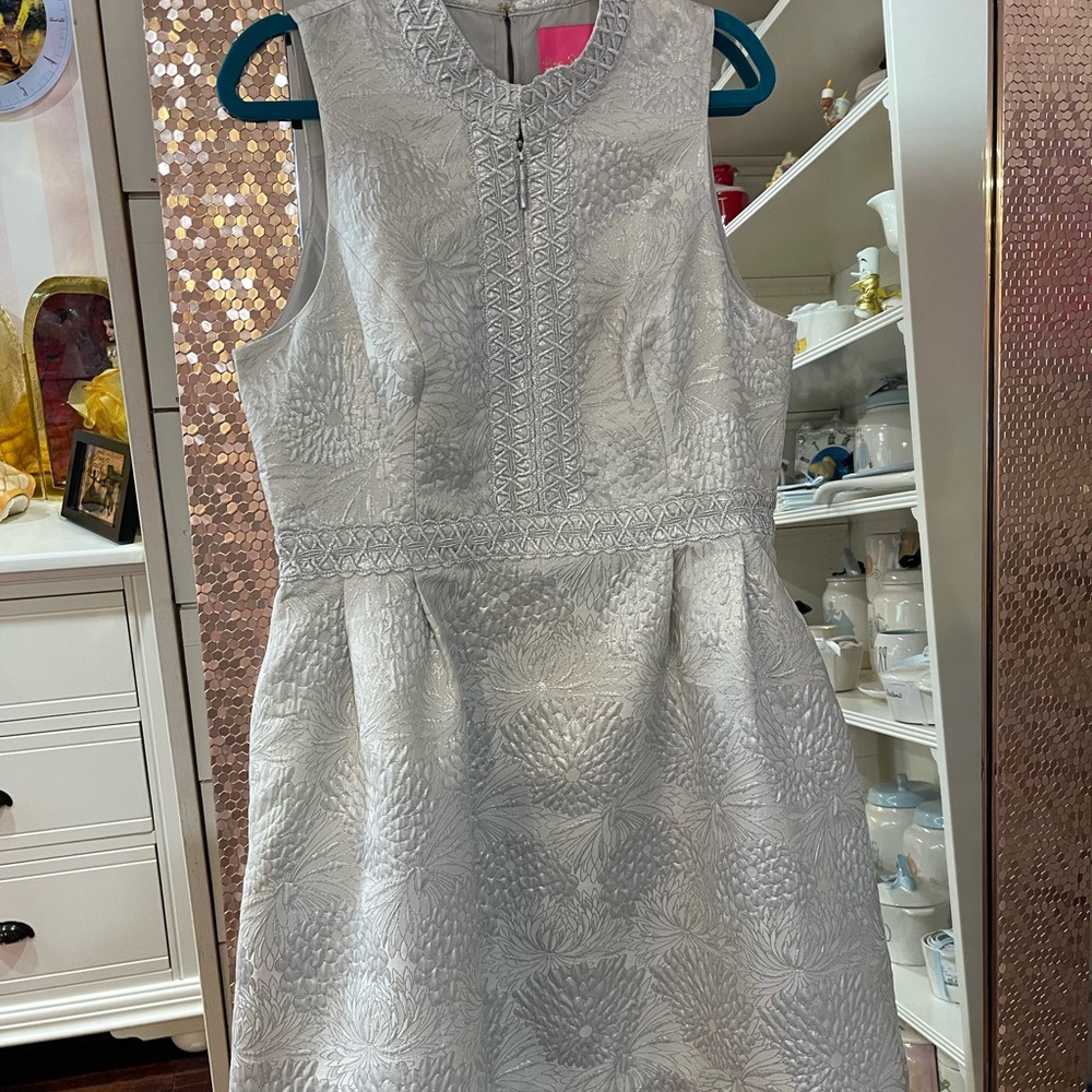 Lilly Pulitzer Silver Floral Formal Dress